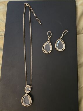 Gold-Tone Clear Crystal Teardrop Necklace & Earrings Set
